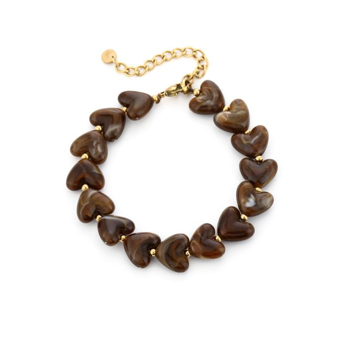 Armband hartjes kralen - bruin