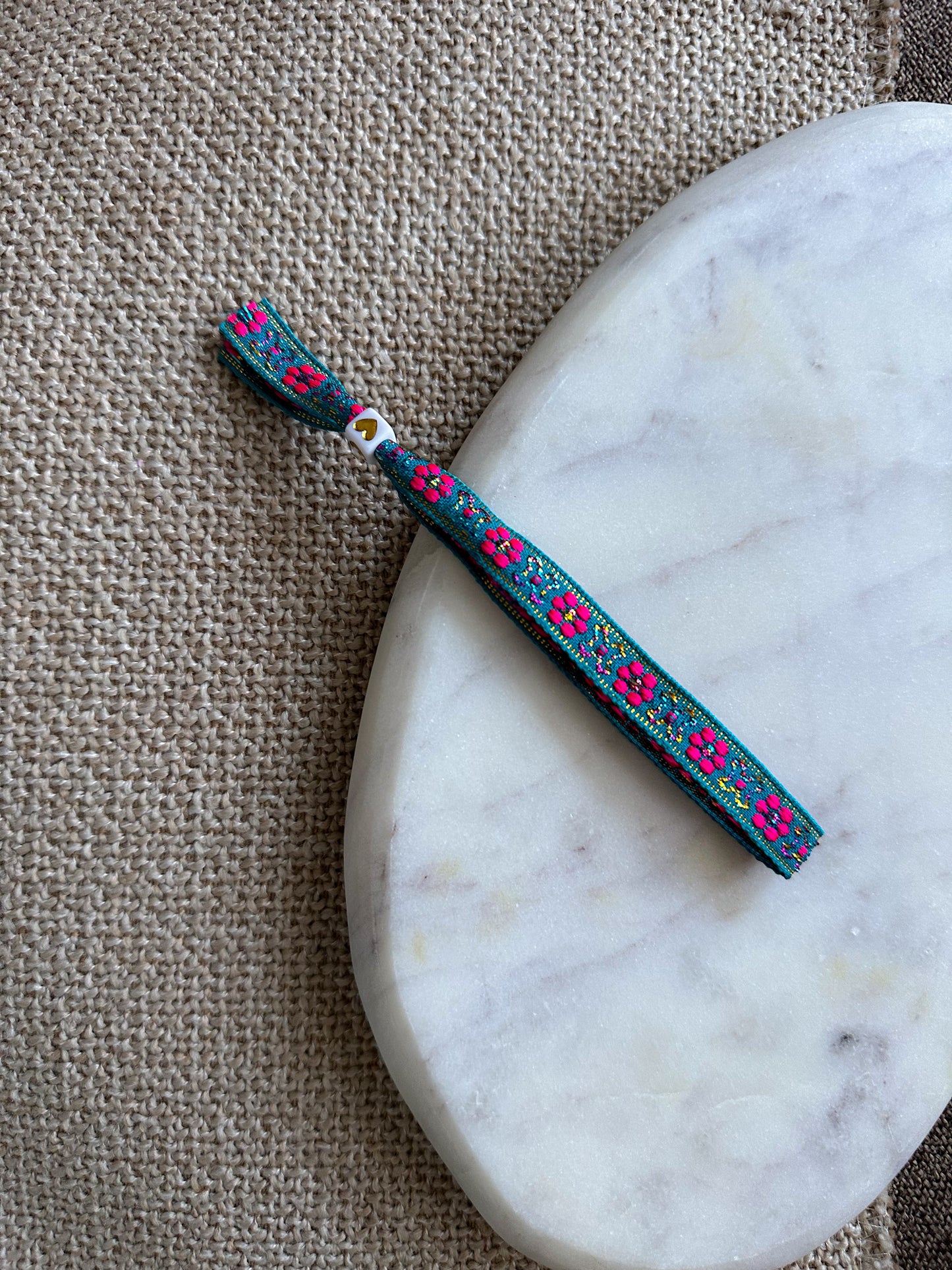 Lintbandje bloemetjes - turquoise