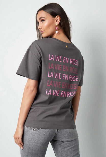 T-shirt la vie en rose - grijs