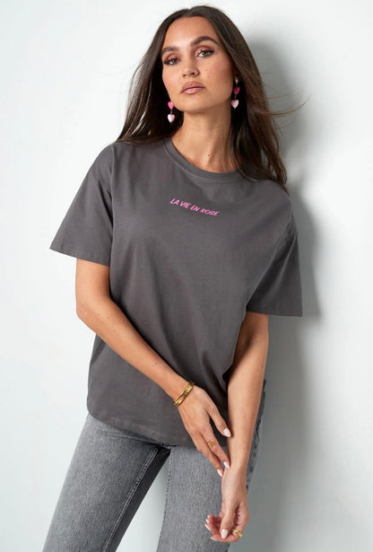 T-shirt la vie en rose - grijs
