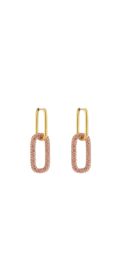 Oorbellen schakel glitter - roze