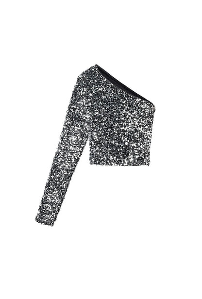 Off shoulder glitter top - zilver